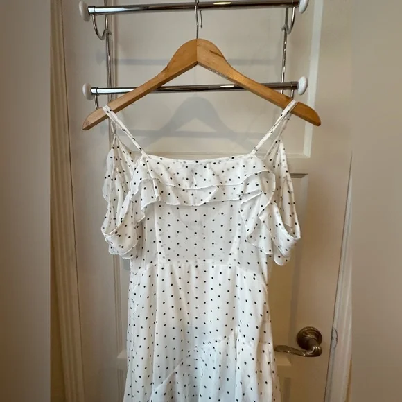 NWT Black and White Polka Dot Off-Shoulder Ruffled Maxi Dress, Size S - Picture 7 of 8